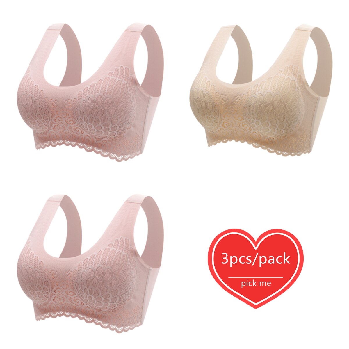 Lot de 3 Brassières Dentelle 5D sans couture