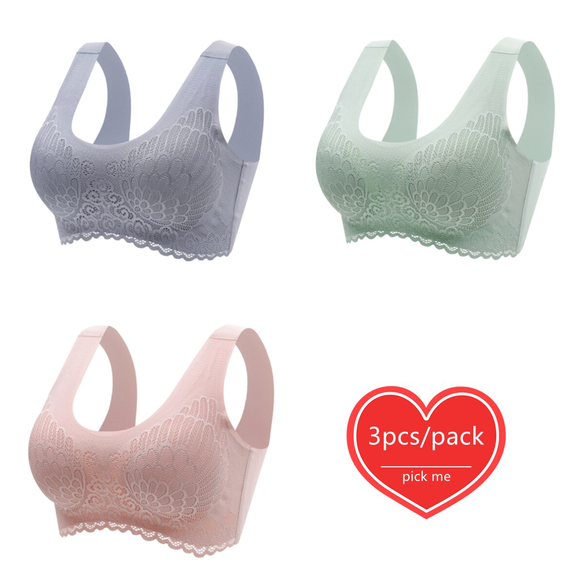 Lot de 3 Brassières Dentelle 5D sans couture