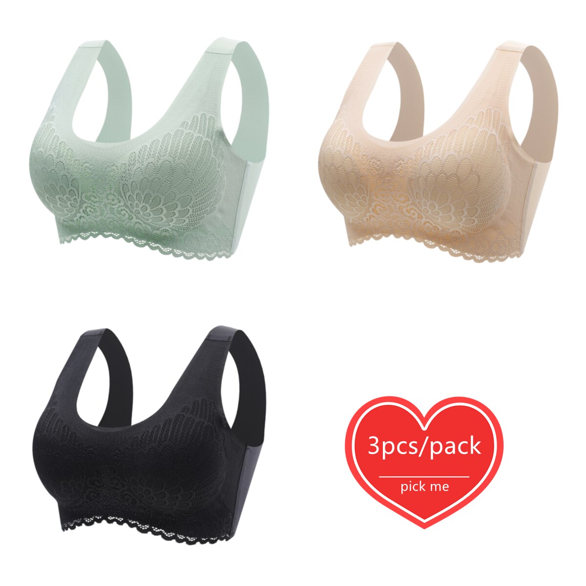 Lot de 3 Brassières Dentelle 5D sans couture