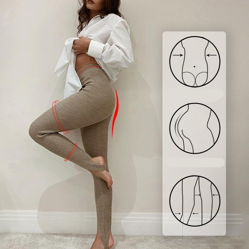 Legging tricot côtelé taille haute