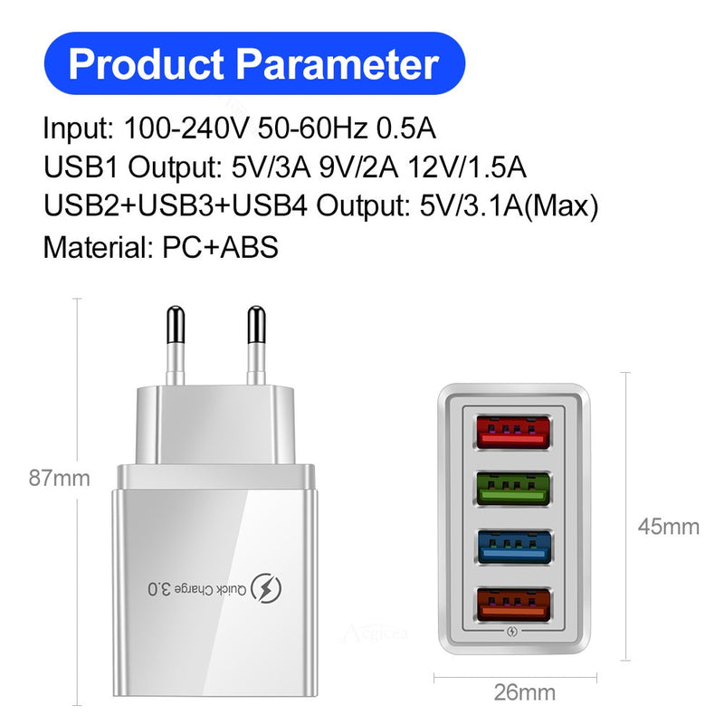 Chargeur 4 Ports USB - Rapidité +