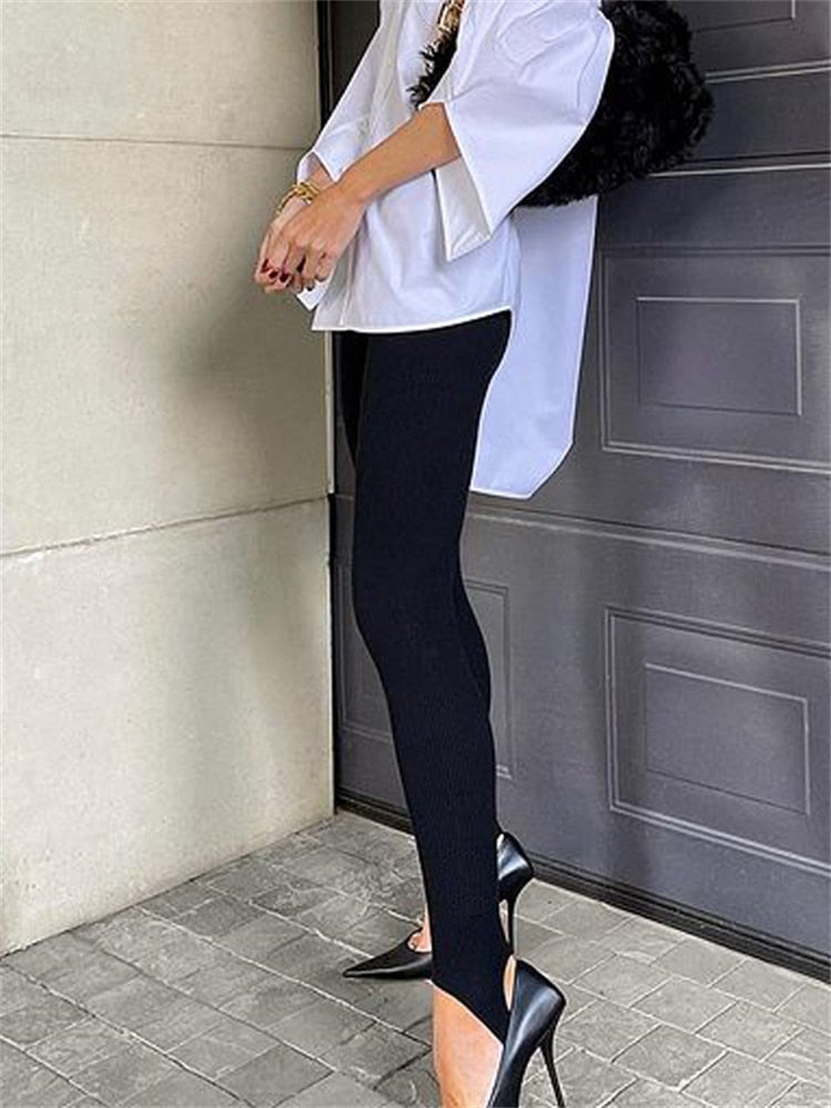 Legging tricot côtelé taille haute