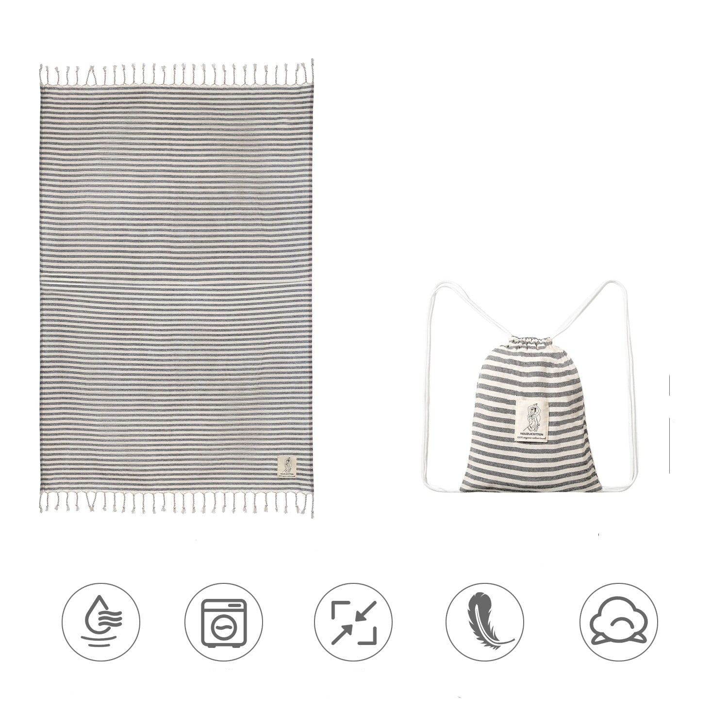 Serviette de plage 100% coton avec son sac à dos