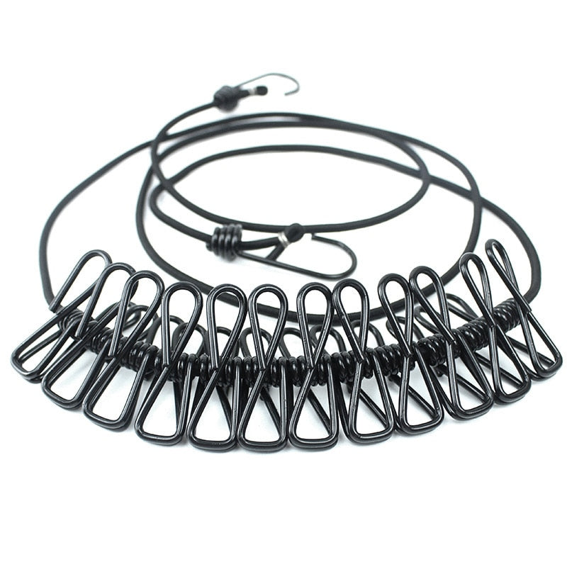 Corde élastique de séchage des vêtements voyage - 12 clips