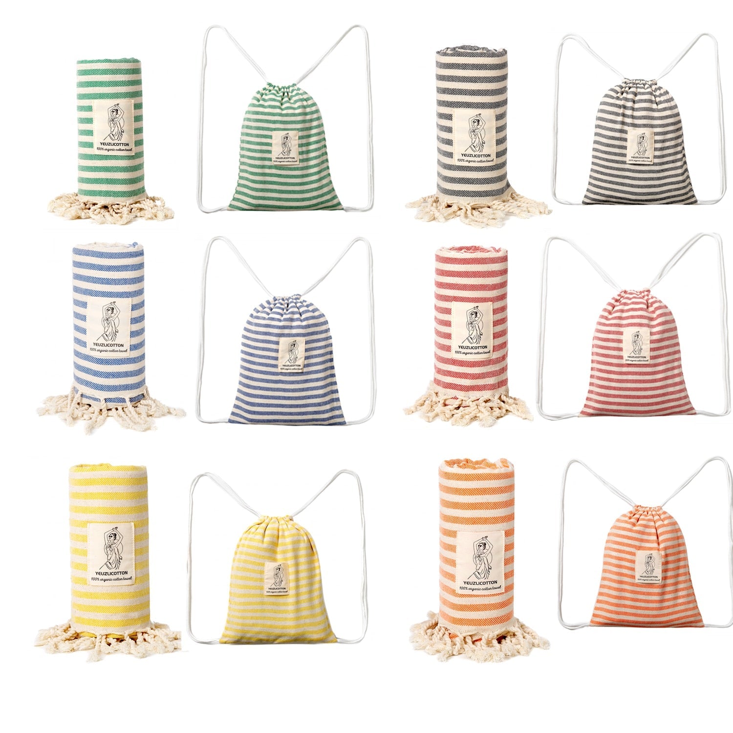 Serviette de plage 100% coton avec son sac à dos