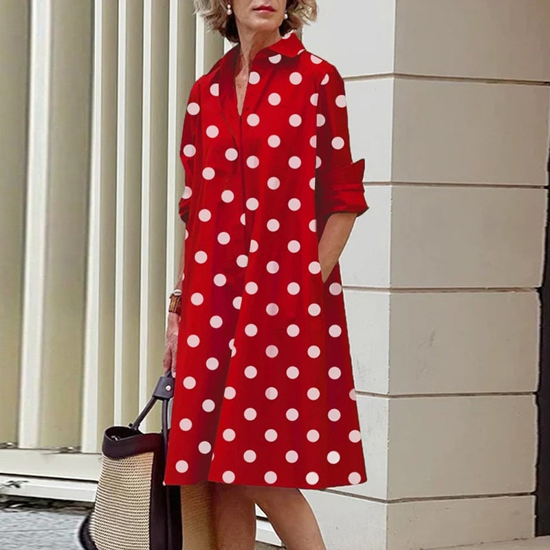 Midi shirt dress with turn-down collar and pockets - 2023 Collection