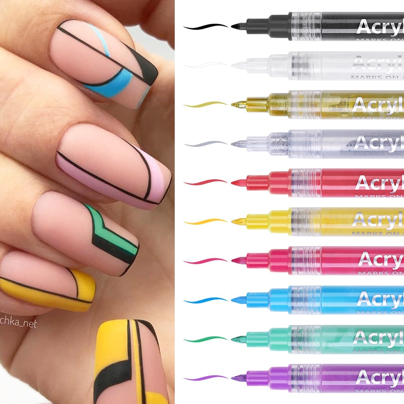 Stylo marqueurs Nails Art pour manucure - 12 couleurs