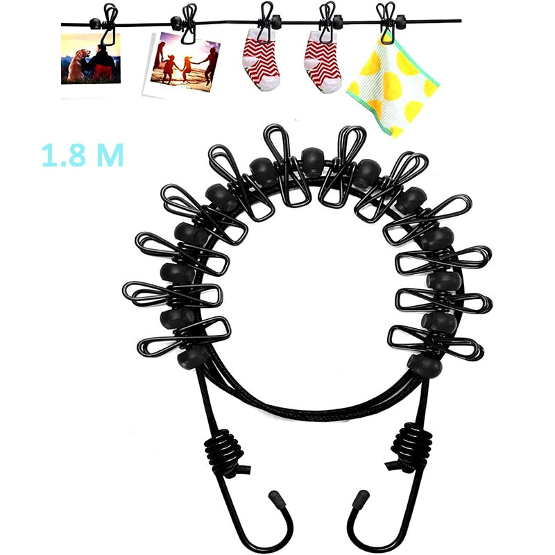 Corde élastique de séchage des vêtements voyage - 12 clips