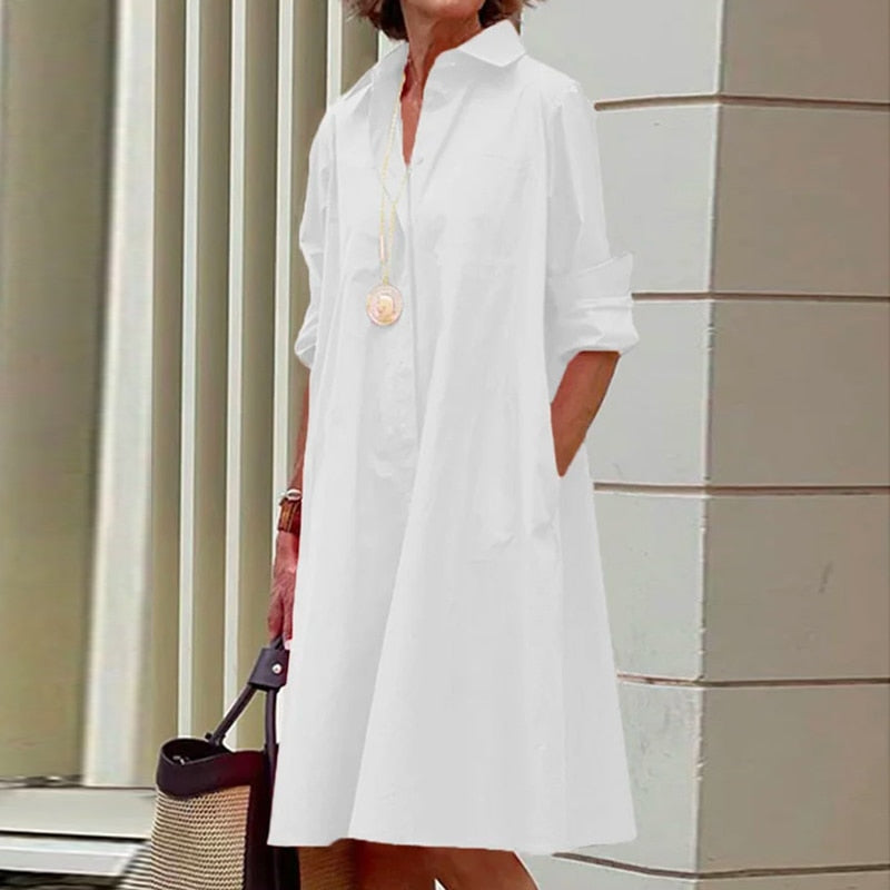 Midi shirt dress with turn-down collar and pockets - 2023 Collection