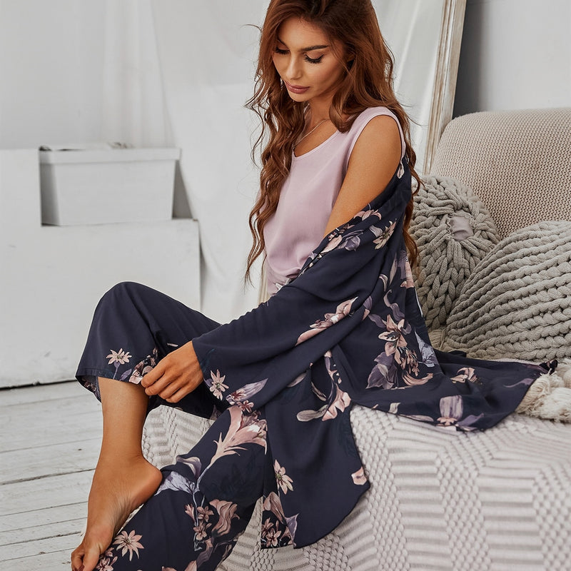 Pyjama bohème à fleur - 3 Pièces