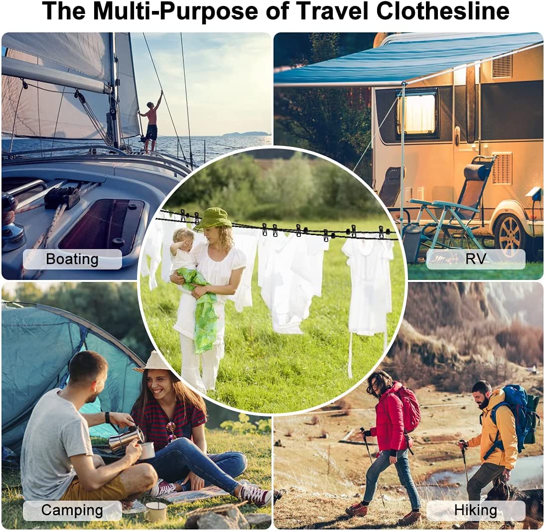 Corde élastique de séchage des vêtements voyage - 12 clips