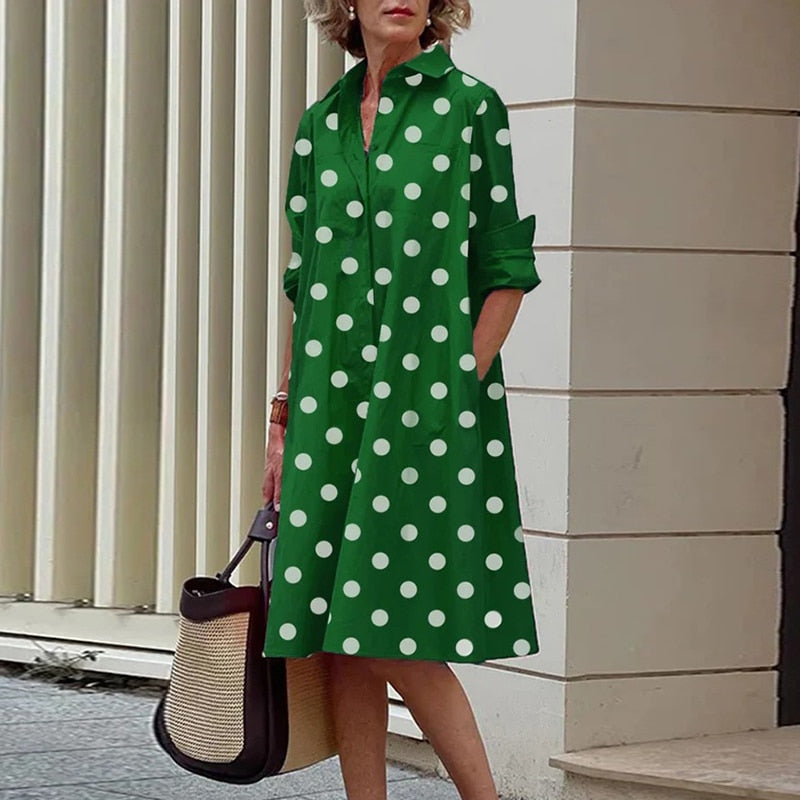 Midi shirt dress with turn-down collar and pockets - 2023 Collection