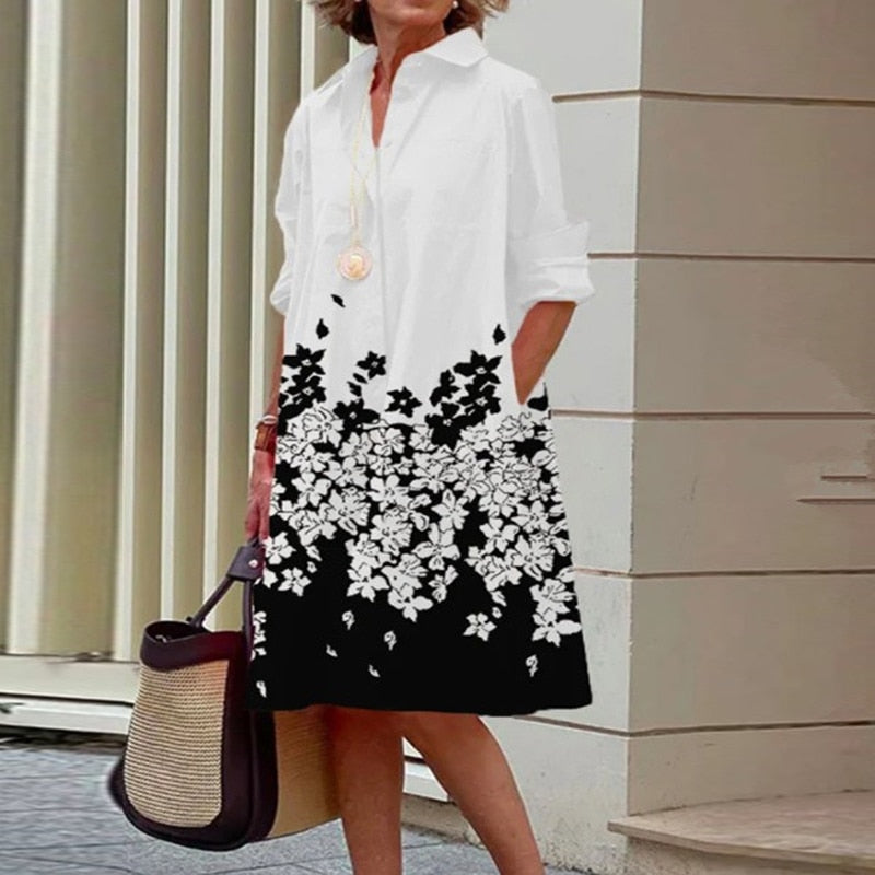 Midi shirt dress with turn-down collar and pockets - 2023 Collection