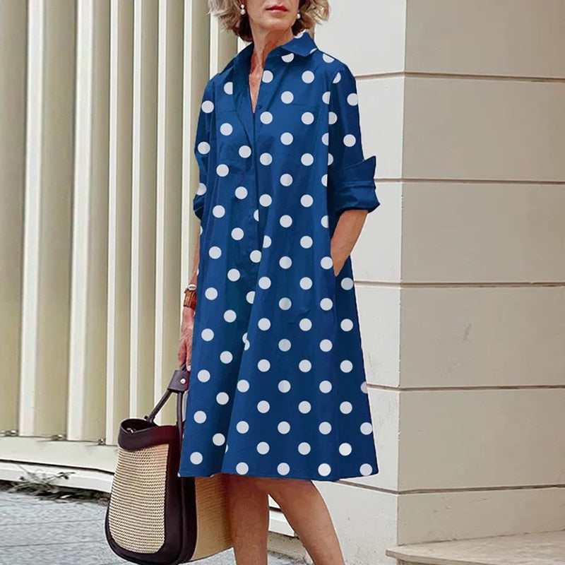 Midi shirt dress with turn-down collar and pockets - 2023 Collection