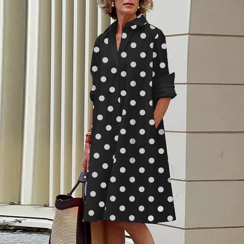 Midi shirt dress with turn-down collar and pockets - 2023 Collection