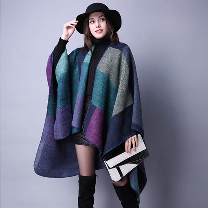 Poncho chaud, tendance et coloré - Femme