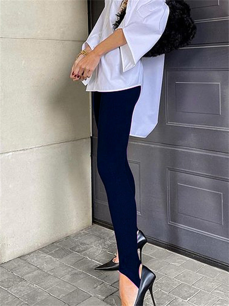 Legging tricot côtelé taille haute